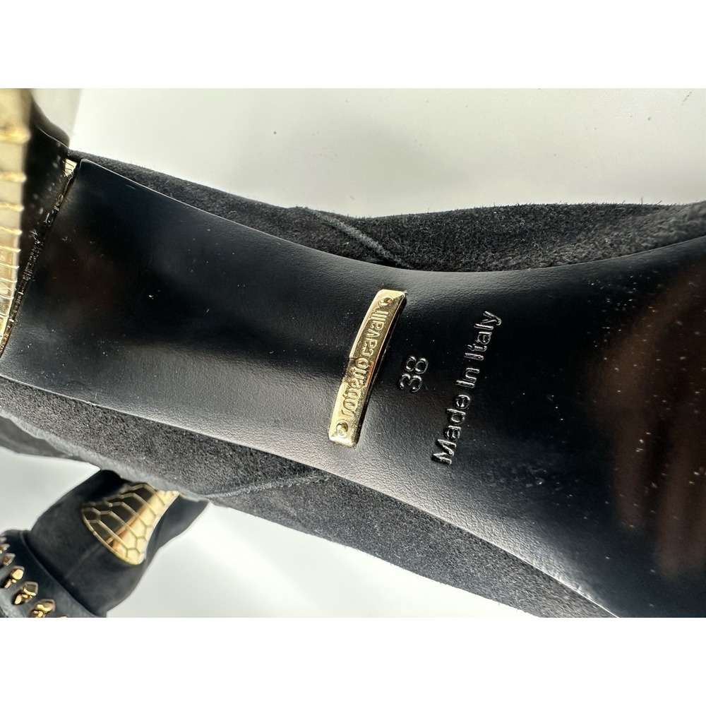 Roberto Cavalli Black Suede Knee High Boots Gold Chain & Stud Exotic Glam Rock - Picture 8 of 8